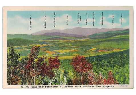 Framed Postcard of Presidential Range, NH